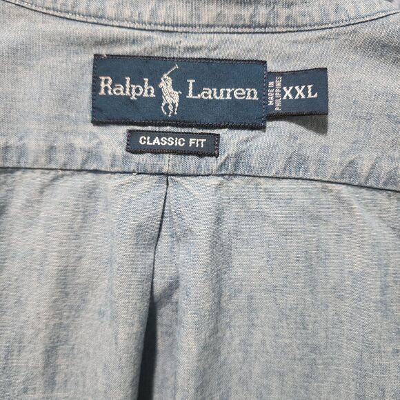 Vtg Ralph Lauren Mens Cotton Long Sleeve Button Shirt Distressed Denim Blue XXL - Picture 6 of 9